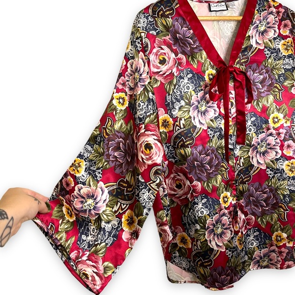 Vintage Floral Satin Matching Shirt & Pants Set - Picture 5 of 11